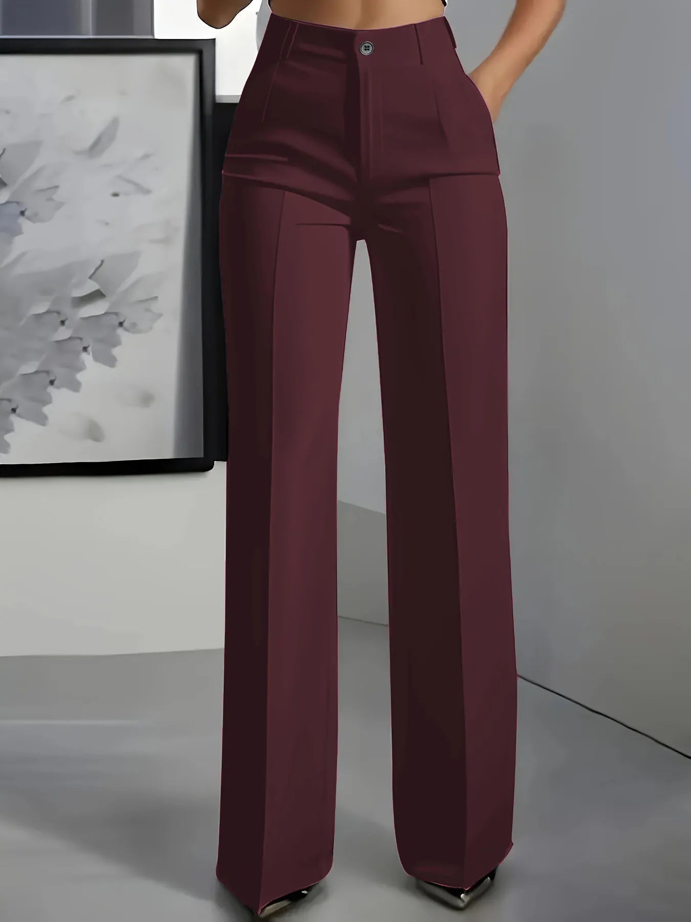 Women's High Waist Dress Pants - Flowy Straight Leg Trousers, Minimalist Office Tailored Pants