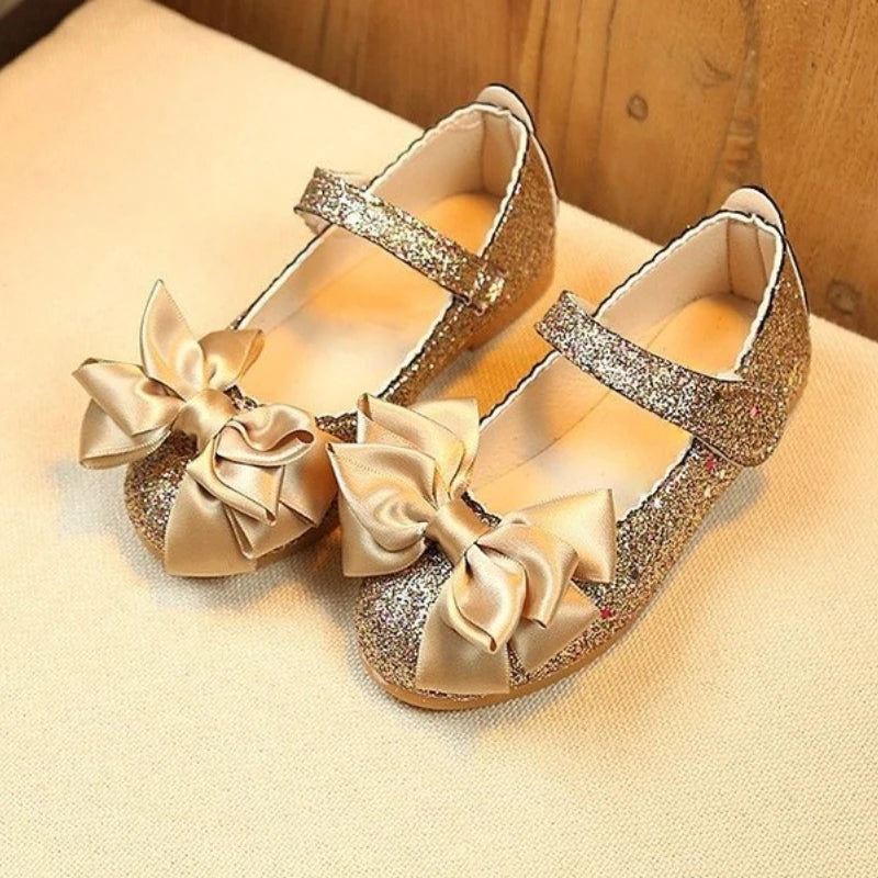 Girls Shoes Fashion Sequin Kids Princess Shoe Bow Shallow Single Shoe Soft Sole Children Flats Toddler Party Wedding Shoes Туфли