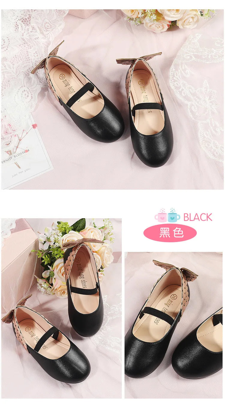 Girls' Leather Shoes 2023 Spring Soft Bottom Butterfly Student Princess Shoes Fashion Slip-on Casual Flats Dancing Shoes 25-30