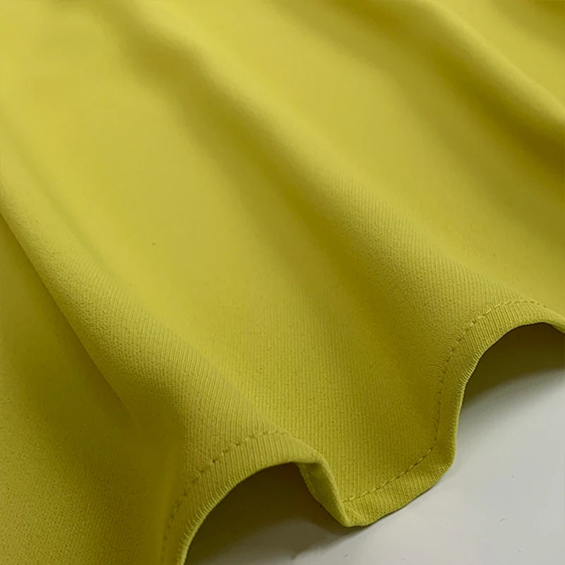 Green Yellow Officewear Dresses for Women 2026 Spring Summer O Neck Short Sleeve Bow High Waist Folds Elegant Midi Dress 182825