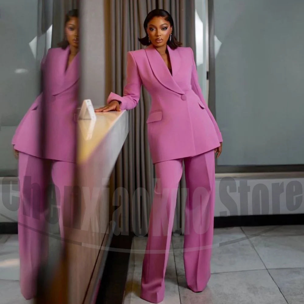 Women's One Button Suit Fashion Shawl Lapel Tailored Wear Party Evening Wedding High Quality Fashion Pants Sets Two Piece