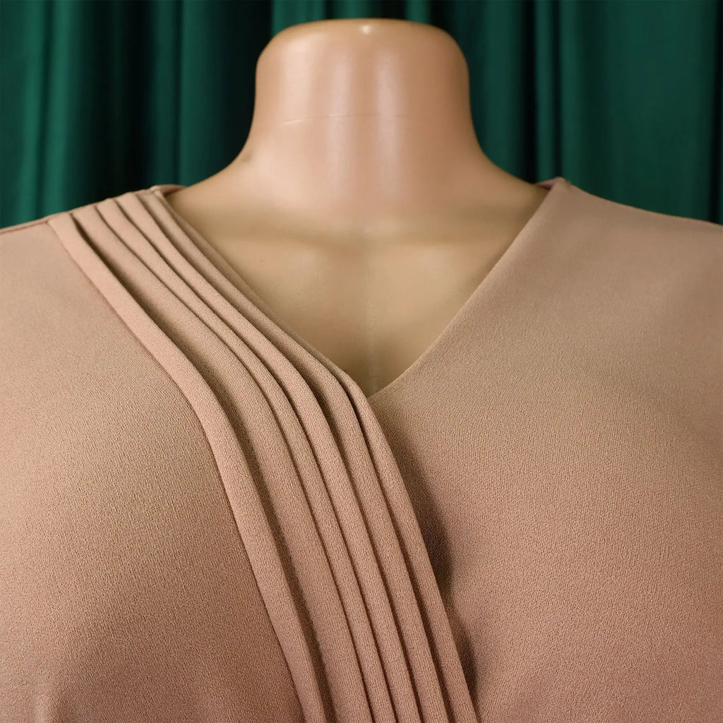 Summer New V-neck Elegant Solid Color Pleated Dress Fashionable Casual Knee-Length Women's Dress