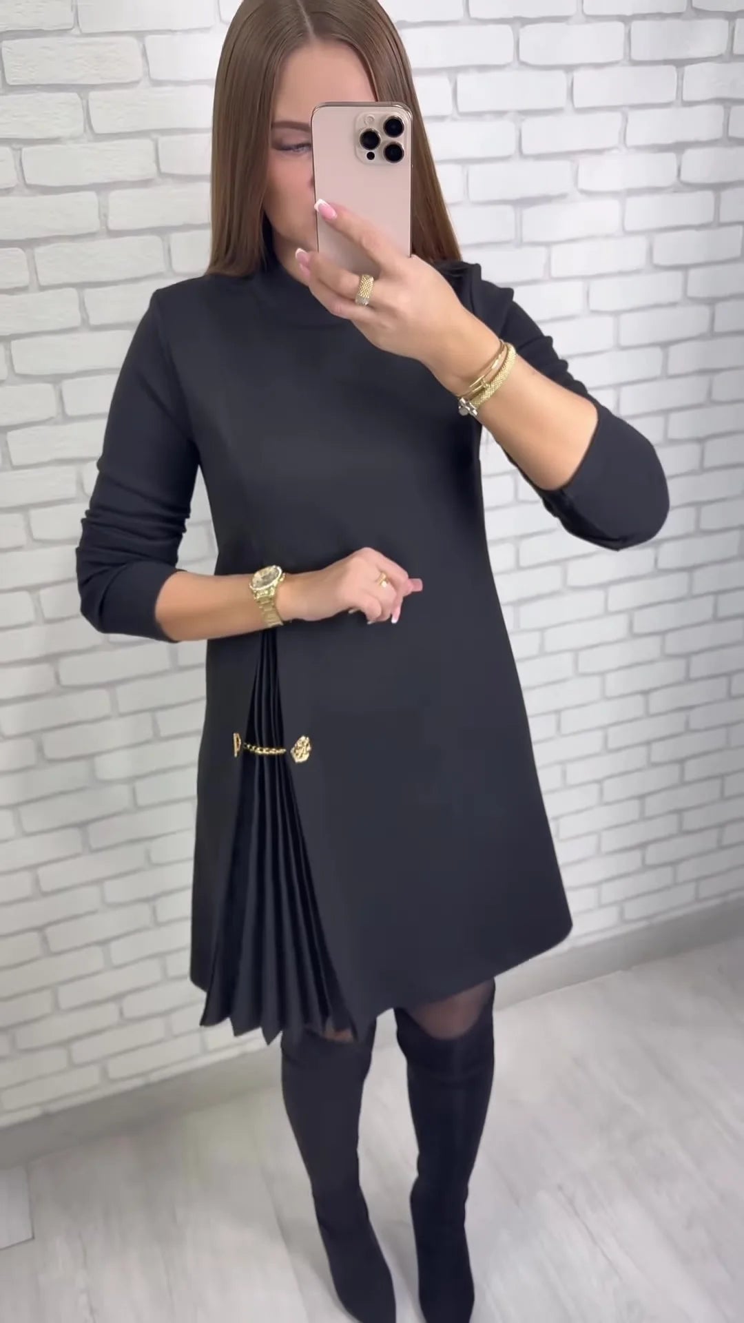 Fashion black casual dress new autumn o neck long sleeve office Holiday party solid dresses for women robe femme vestidos