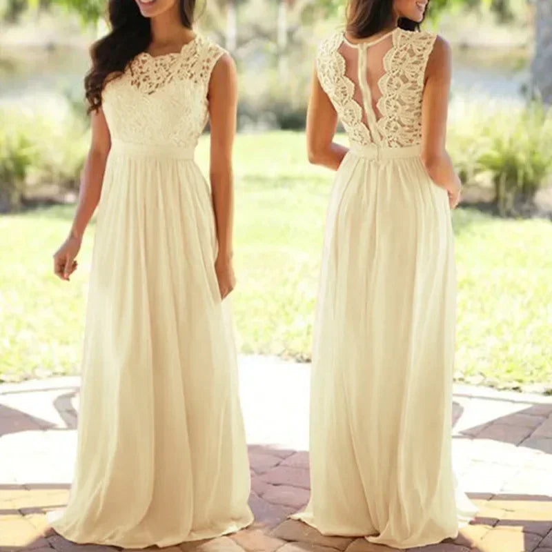 2026 Women Elegant Lace Patchwork Long Dress Female Solid Wedding Bridesmaid Party Maxi Dress Robe Femme Vestidos Dresses S-5XL