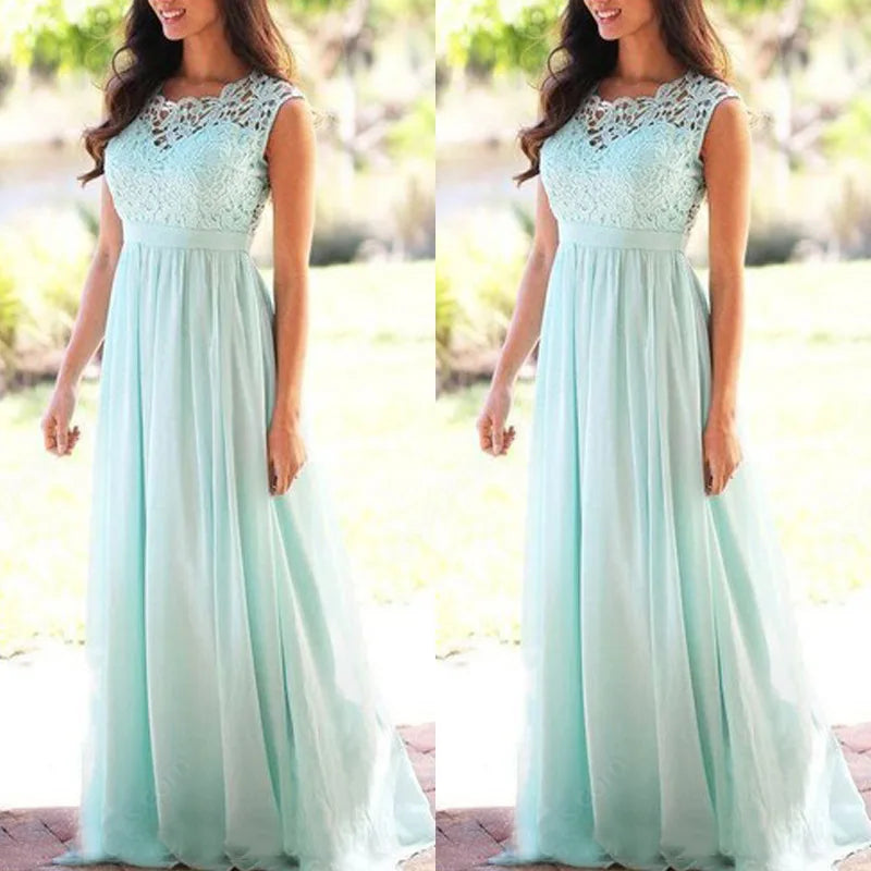 2026 Women Elegant Lace Patchwork Long Dress Female Solid Wedding Bridesmaid Party Maxi Dress Robe Femme Vestidos Dresses S-5XL