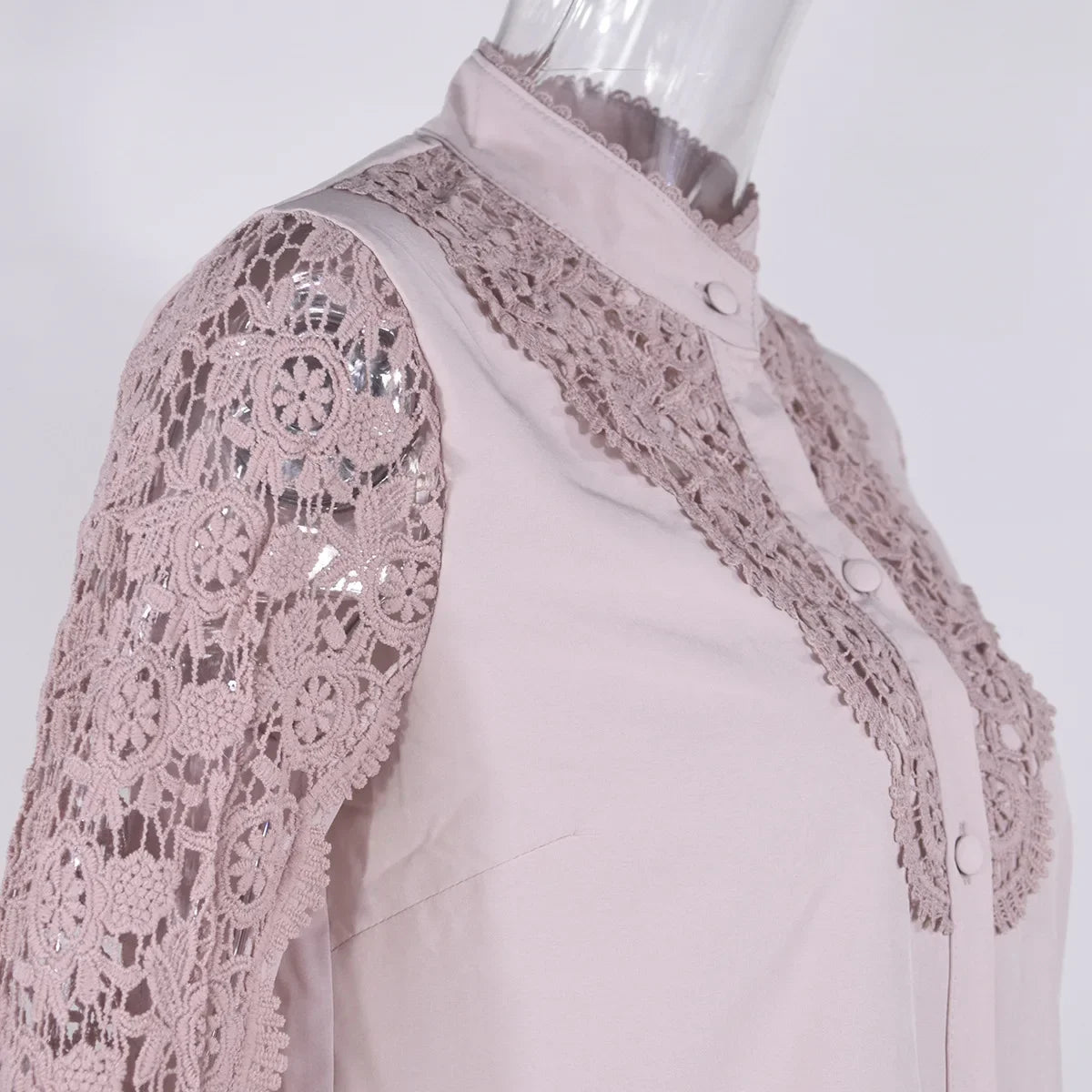 Women's Blouses White Office Spring Casual Button V-neck Long Sleeve Elegant Hook Flower Hollow Shirt For Female