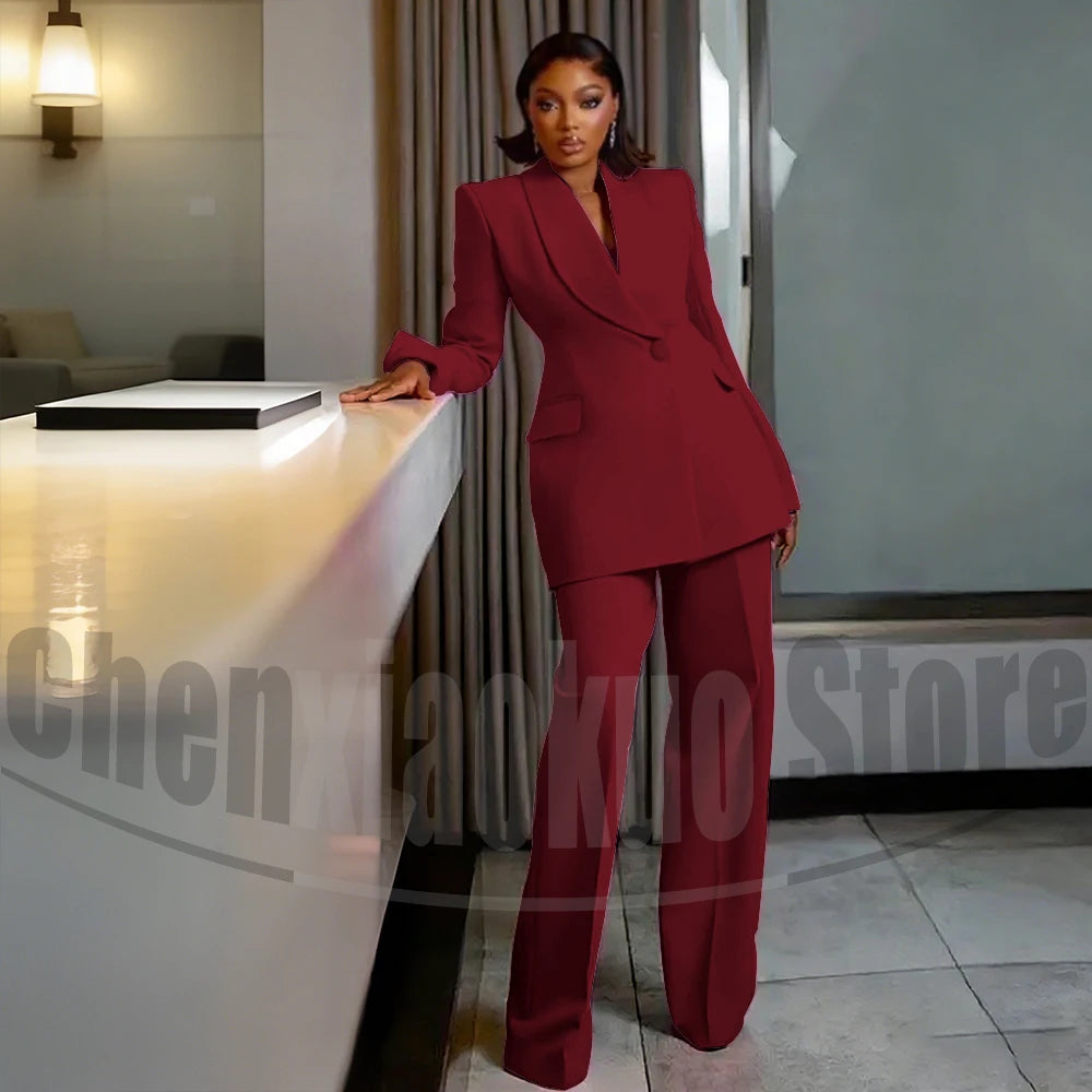 Women's One Button Suit Fashion Shawl Lapel Tailored Wear Party Evening Wedding High Quality Fashion Pants Sets Two Piece