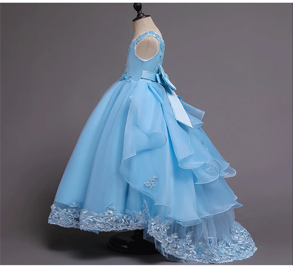Formal Occasion Girls Floor Length with Train Wedding Evening Cocktail Dresses Children's Stage Show Bridesmaid Graduation Dress