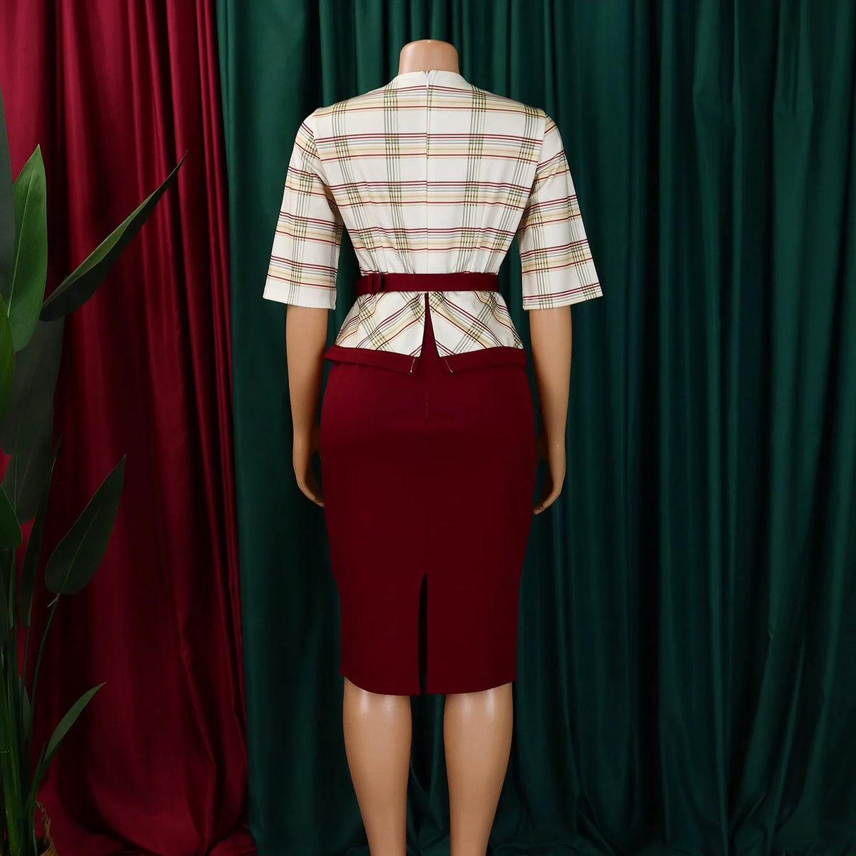 Elegant Office Ladies Dresses for Women O Neck Half Sleeve Plaid Patchwork Sheath Package Hips Female Business Work Wear Dress