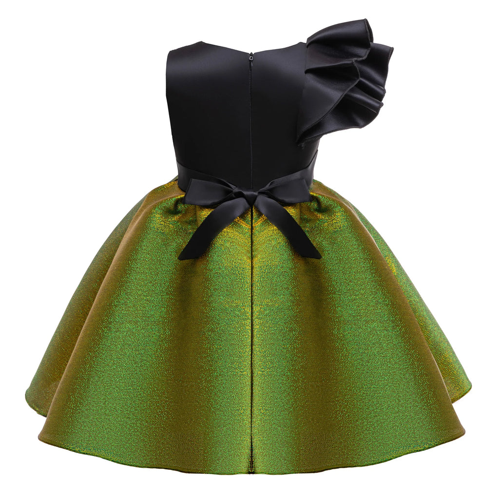 HETISO Girls Halloween Green Dress Shiny Ruffle Sleeve Kids Costume Children's Masquerade Elegant Party Dresses for Performance