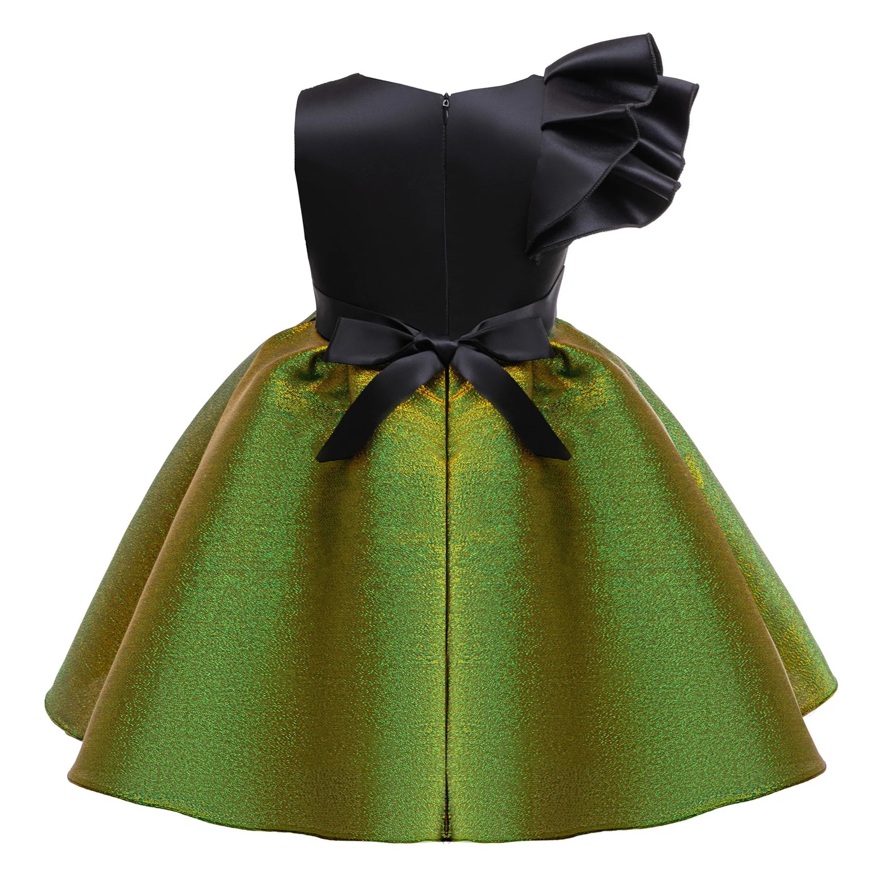 HETISO Girls Halloween Green Dress Shiny Ruffle Sleeve Kids Costume Children's Masquerade Elegant Party Dresses for Performance