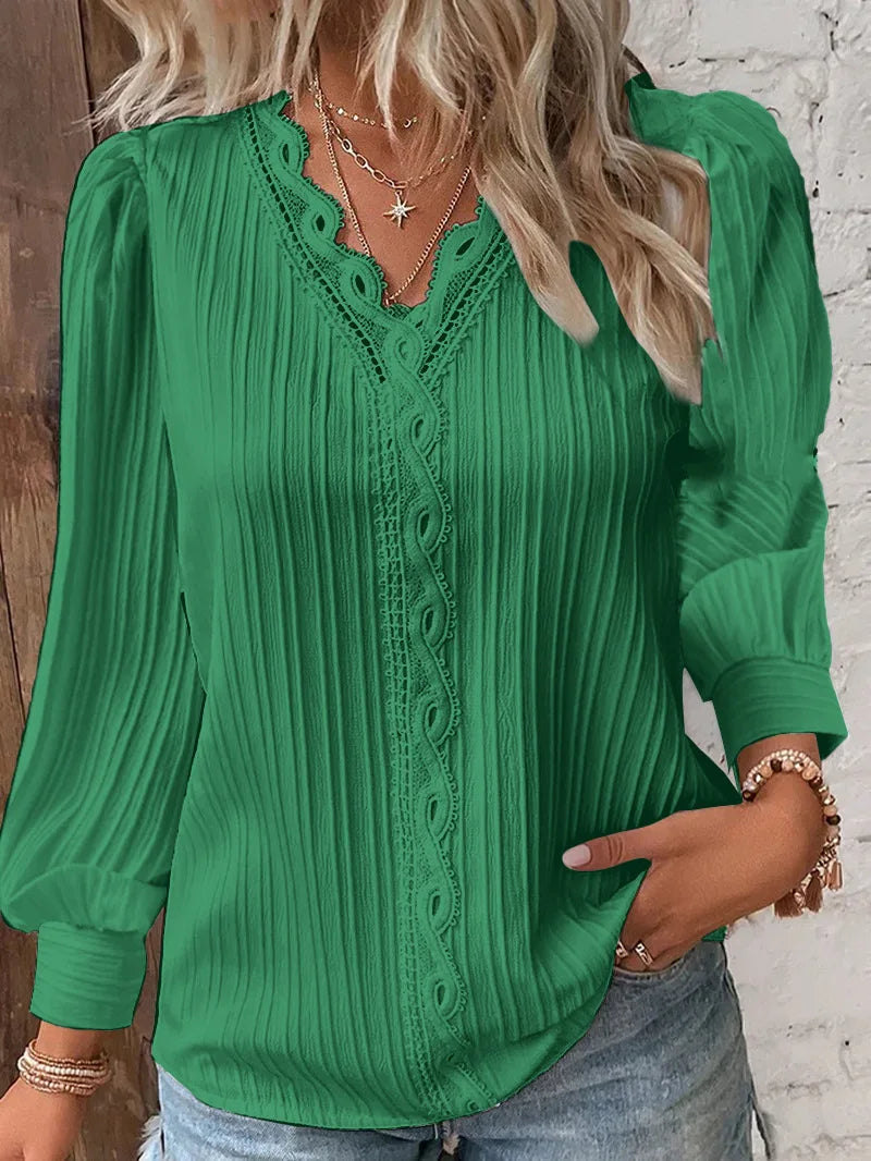 Women Red Striped Women's Blouses Fashion Solid V-neck Casual Long Sleeve Tops Elegant Office Shirts Female Slim Blusas