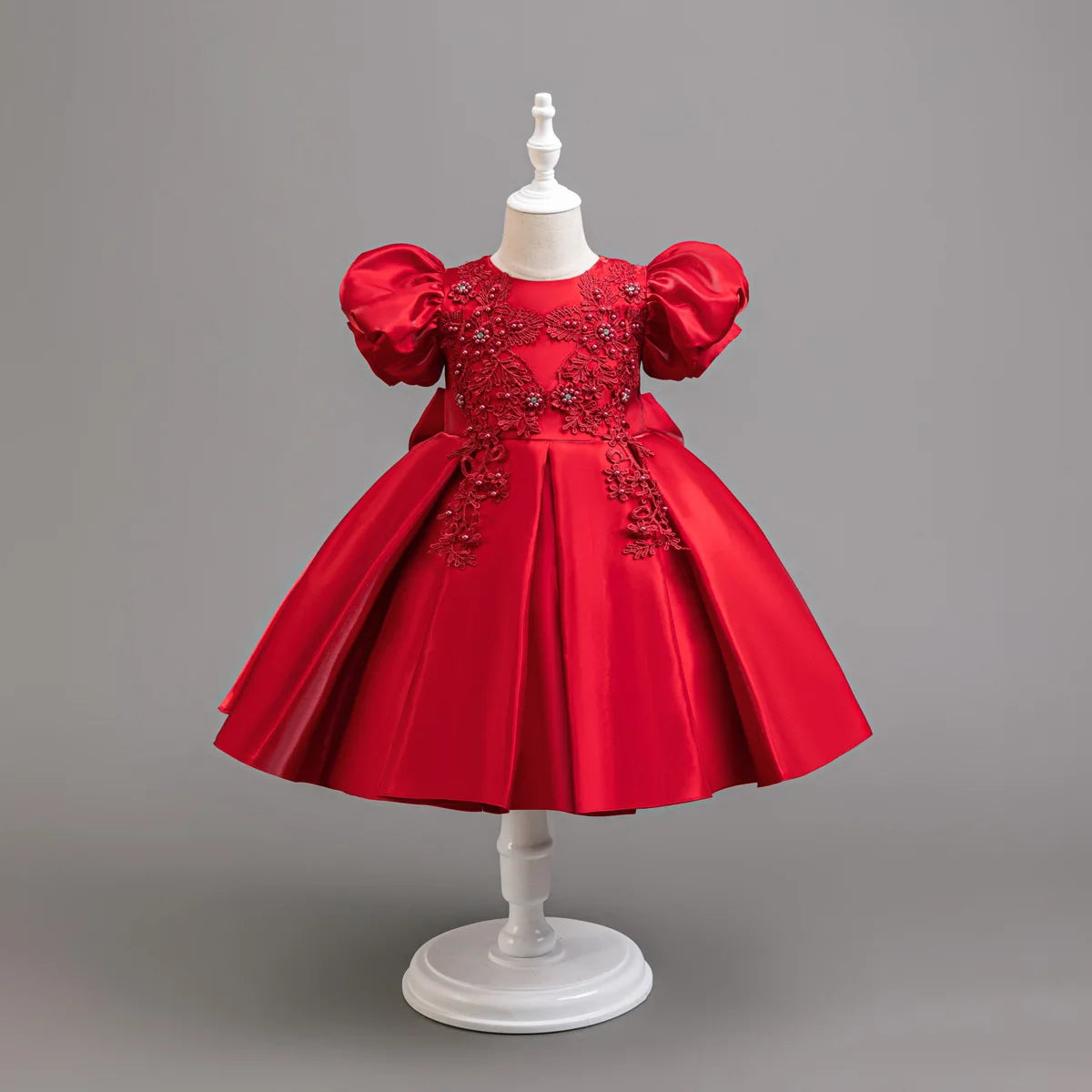 New flower girl wedding dress for girls satin puff sleeve evening dress for girls 3-10 years old girls graduation party performa