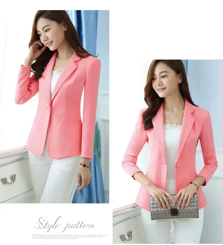 Women Blazer Office Ladies Elegant Outwear Long Sleeve Work Wear Classy Female Pink Suit African Autumn Fashion New Coats