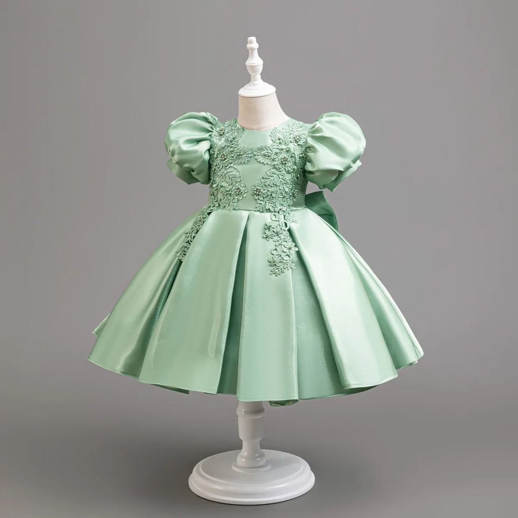 New flower girl wedding dress for girls satin puff sleeve evening dress for girls 3-10 years old girls graduation party performa
