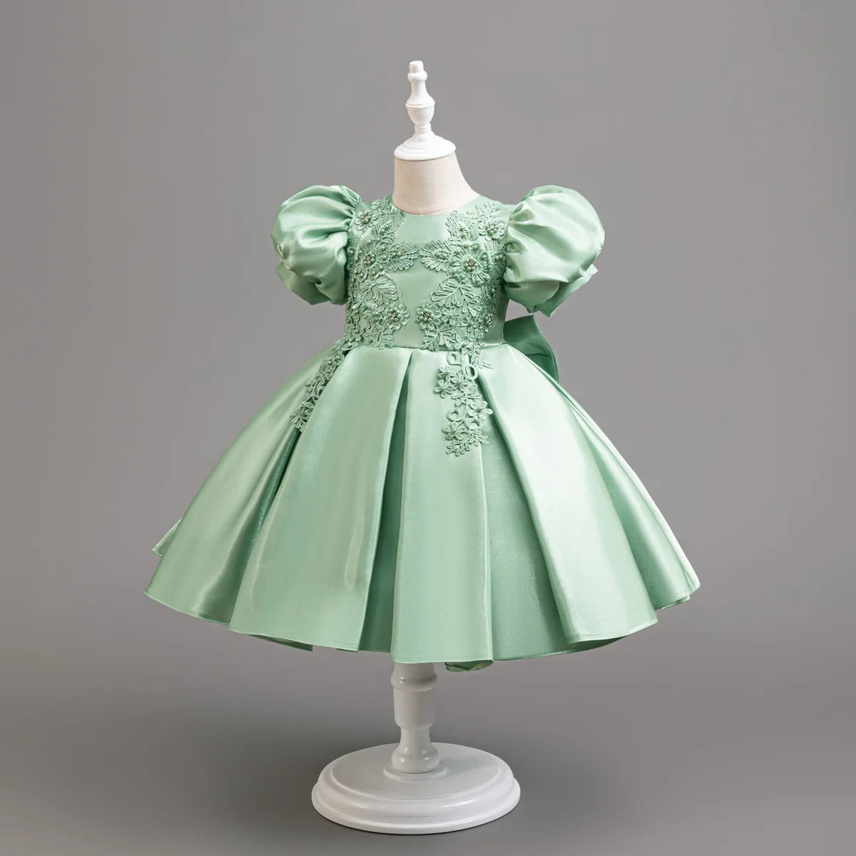 New flower girl wedding dress for girls satin puff sleeve evening dress for girls 3-10 years old girls graduation party performa
