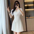 Summer New Office Lady Elegant Fashion Waist Dress Femme Short Sleeve Temperament Solid Robe Vestidos De Fiesta Women's Clothing