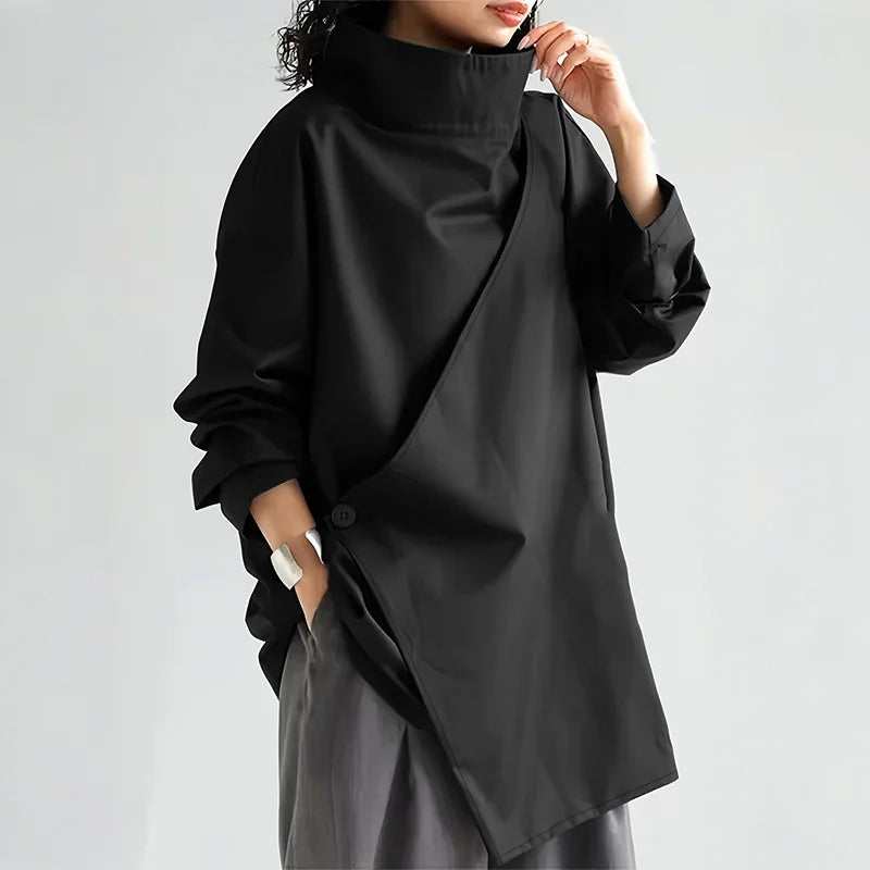 2025 Stylish Long Sleeve Office Blouses ZANZEA Women Autumn Turtleneck Tops Elegant Solid Shirt Irregular Blusas Female Mujer