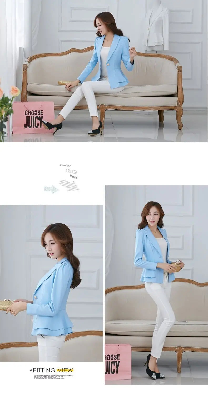Office Lady Elegant Fashion Skinny Patchwork Solid Color Button Notched Ruffles Blazers Thin Spring Summer Women's Clothing 2023