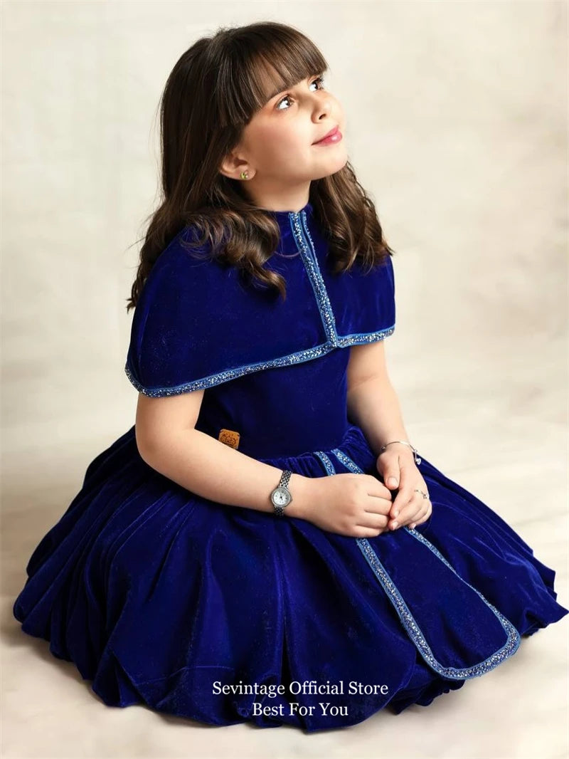 Sevintage Luxury Velvet Flower Girl Dresses A-Line With Jacket Dubai Birthday Dresses For Girls Formal Party Gowns  Customized