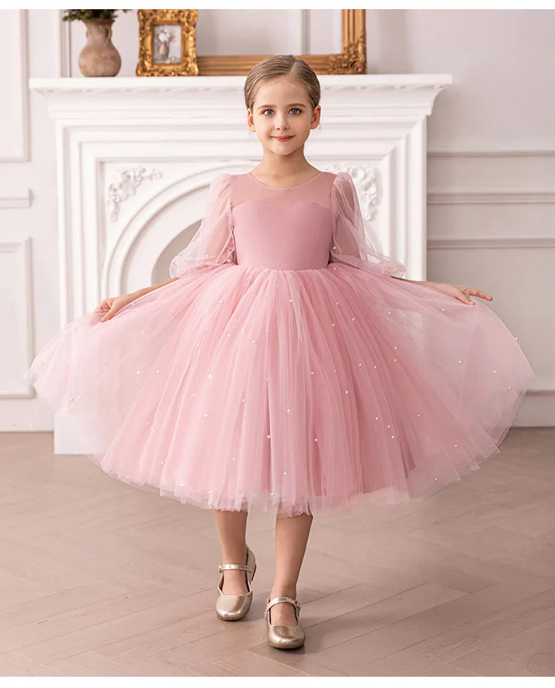 Flower Girl Dress for Birthday Party New Formal Gowns for 3-8 Years Children White Princess Dresses For Wedding Ceremony