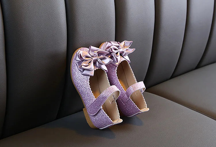 Girls Shoes Fashion Sequin Kids Princess Shoe Bow Shallow Single Shoe Soft Sole Children Flats Toddler Party Wedding Shoes Туфли