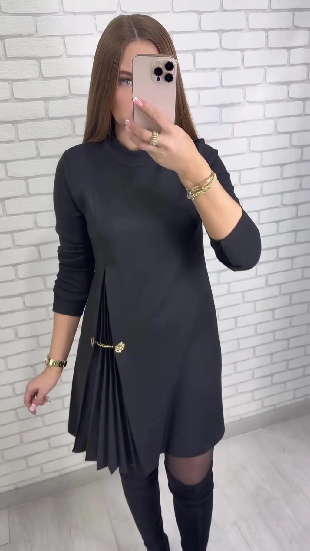 Fashion black casual dress new autumn o neck long sleeve office Holiday party solid dresses for women robe femme vestidos