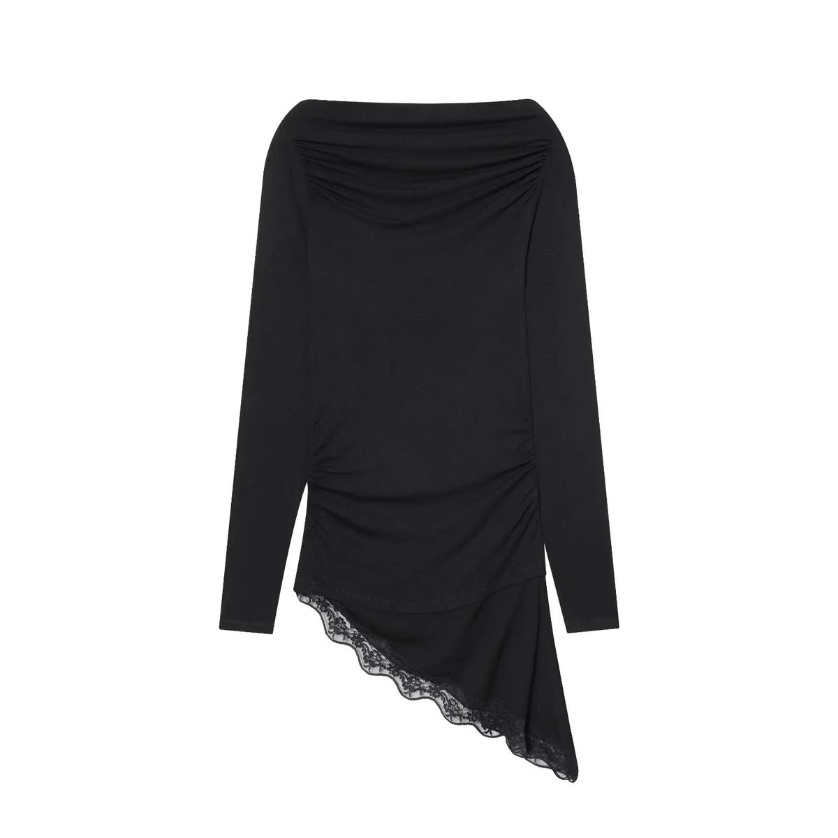 Women's T-Shirts Spring Autumn Fashion Lace Hem T Shirts for Women Asymmetry Streetwear Long Sleeve Slim Casual Tops