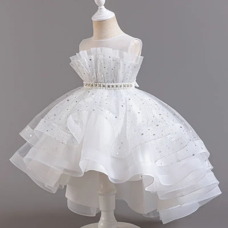 Lace Mesh Sleeveless Party Dress for Kids Girl Fashion Solid Color Girls Party Dresses Summer Evening Dresses 3-12 Years