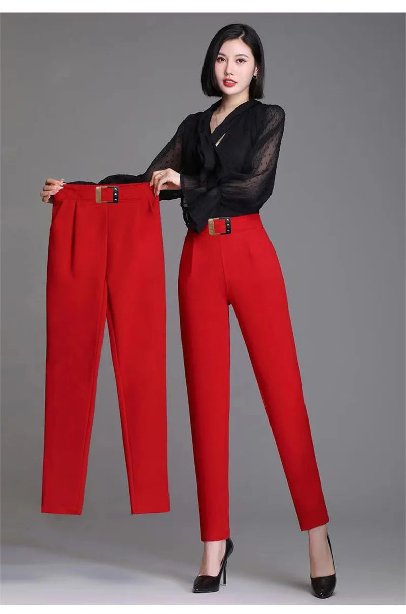 New Spring Summer Women High Waist Solid Elegant Ankle-Length Pants Office Ladies Skinny Chic Trousers Female Casual Haren Pants