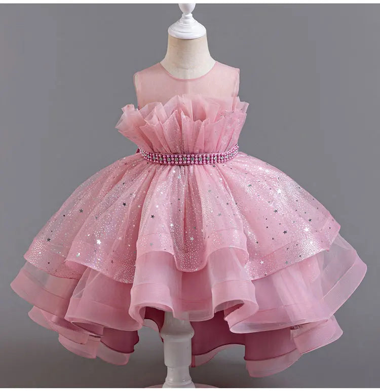 Lace Mesh Sleeveless Party Dress for Kids Girl Fashion Solid Color Girls Party Dresses Summer Evening Dresses 3-12 Years