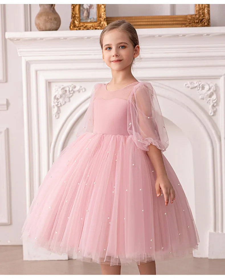 Flower Girl Dress for Birthday Party New Formal Gowns for 3-8 Years Children White Princess Dresses For Wedding Ceremony