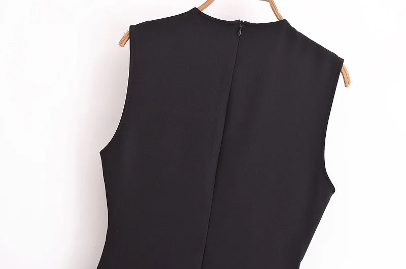 MUJER 2025 Womens Dresses Black Office Long Dresses for Women Spring Sleeveless Midi Dress Woman Belt Button Women's Dress Vest