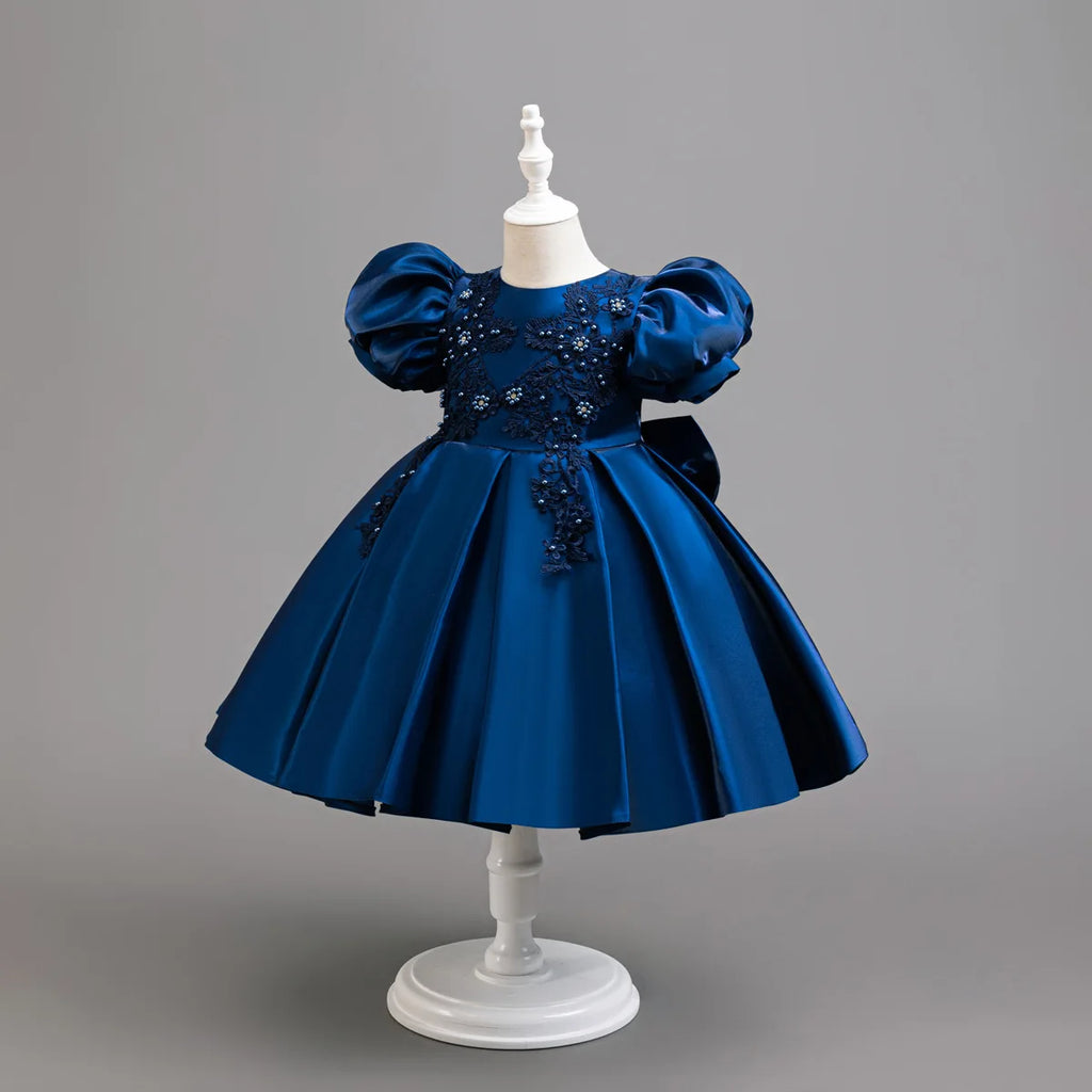 New flower girl wedding dress for girls satin puff sleeve evening dress for girls 3-10 years old girls graduation party performa