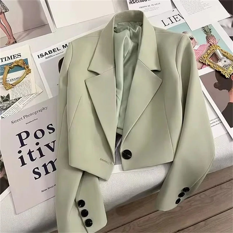 Short Fashion Women Blazers Casual Elegant Female Suits Jacket Tops Spring Autumn Solid Long Sleeve Office Lady Blazer Coat Tops