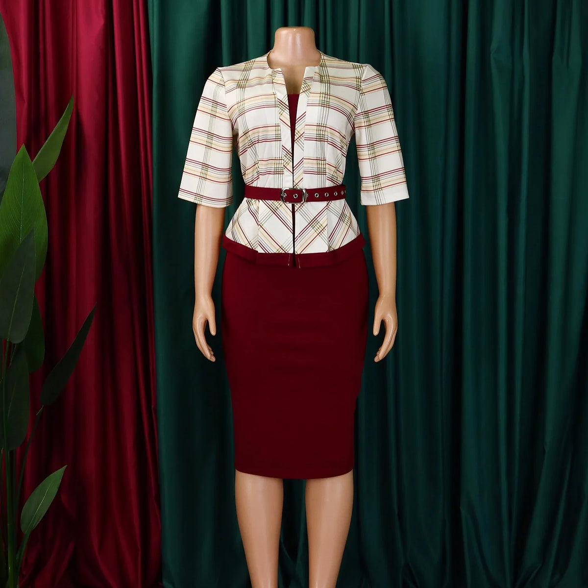 Elegant Office Ladies Dresses for Women O Neck Half Sleeve Plaid Patchwork Sheath Package Hips Female Business Work Wear Dress