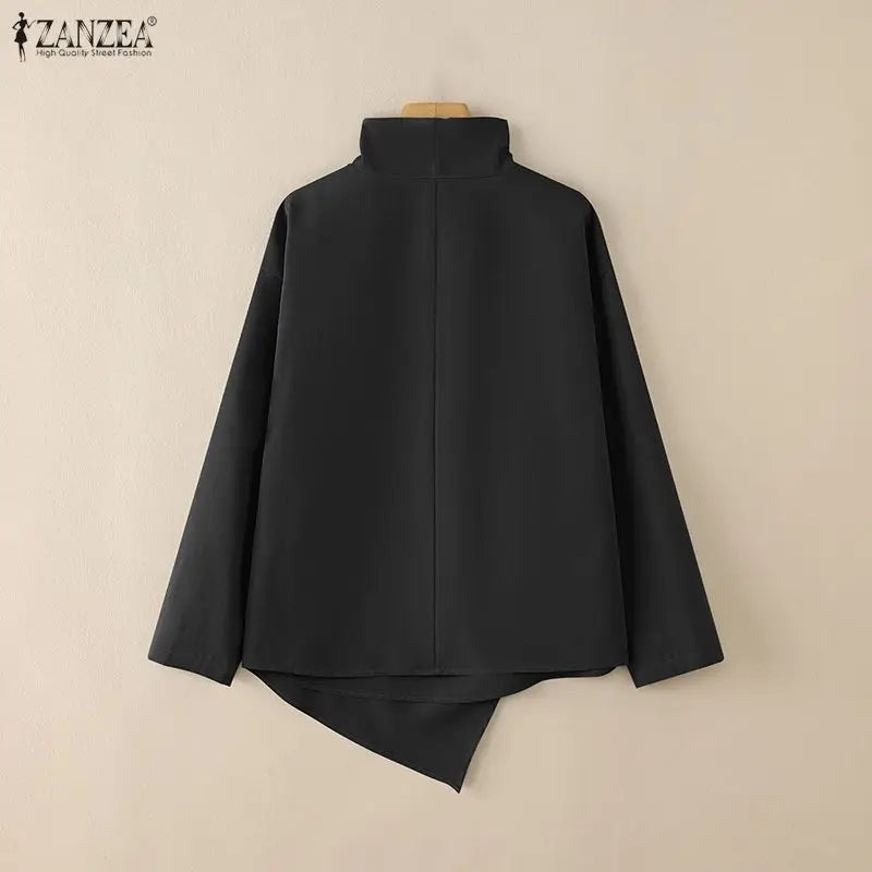 2025 Stylish Long Sleeve Office Blouses ZANZEA Women Autumn Turtleneck Tops Elegant Solid Shirt Irregular Blusas Female Mujer