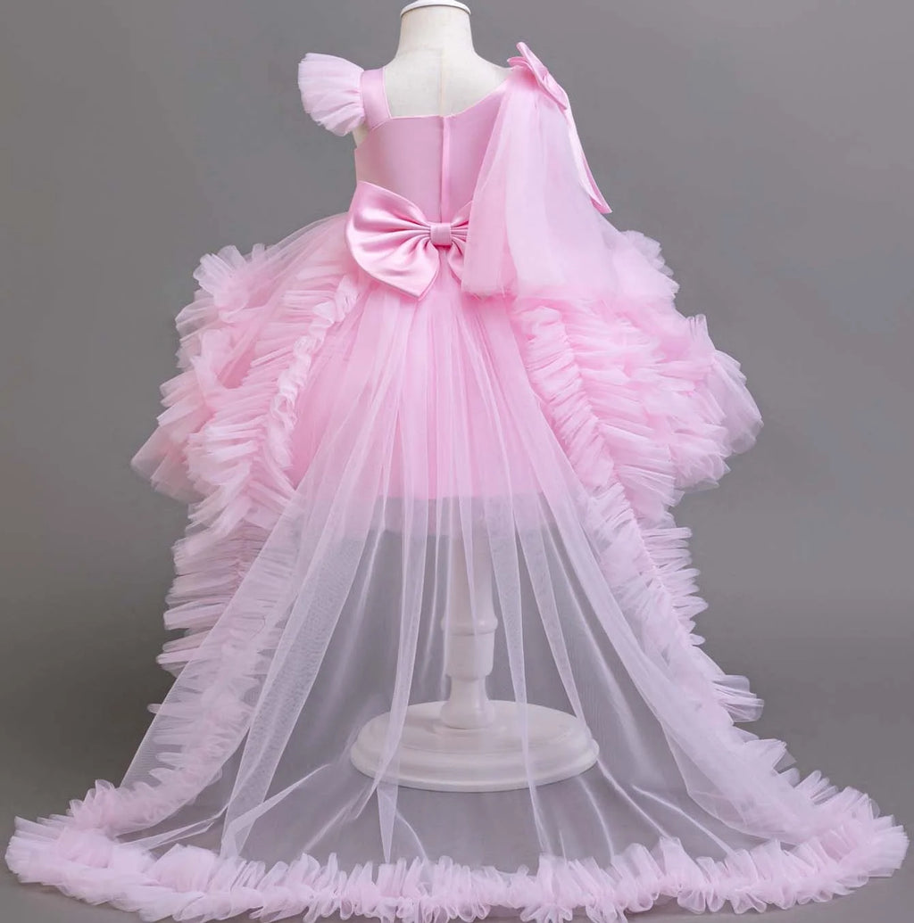 KLFLGD New summer girls party dresses flower girl wedding elegant party dress 2-6 year old girl pink tulle tail dress
