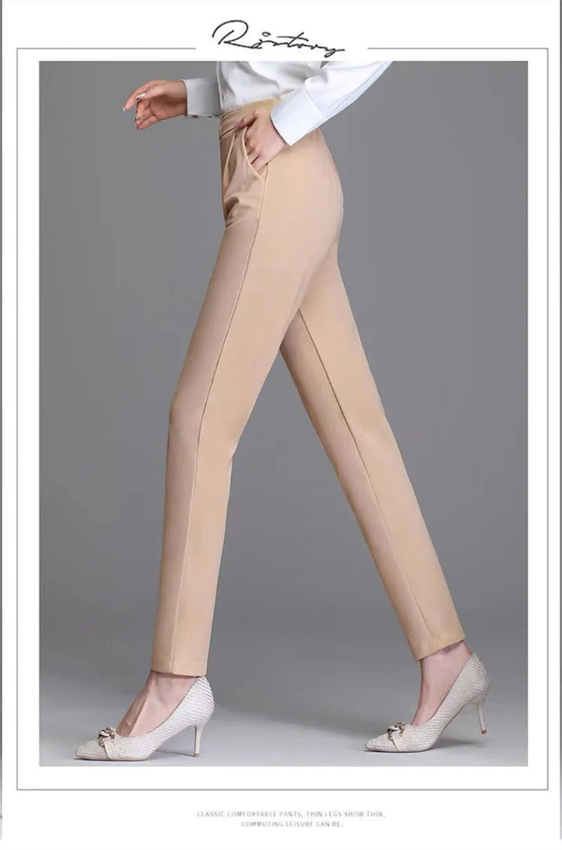 New Spring Summer Women High Waist Solid Elegant Ankle-Length Pants Office Ladies Skinny Chic Trousers Female Casual Haren Pants