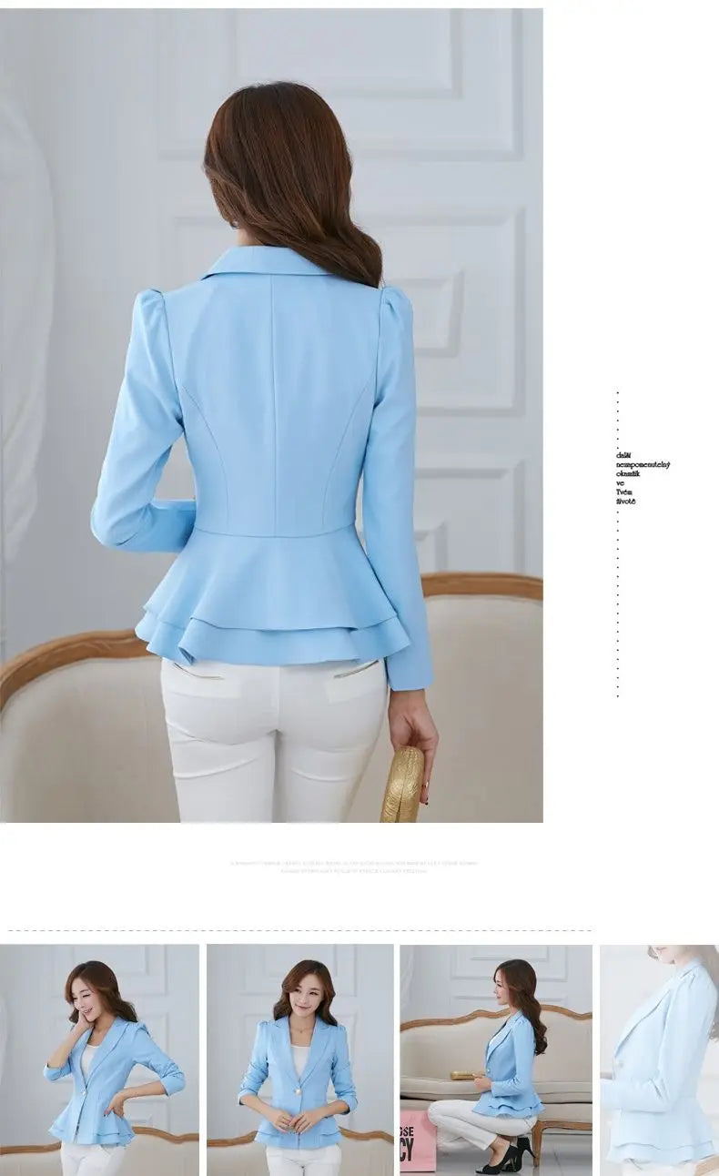 Office Lady Elegant Fashion Skinny Patchwork Solid Color Button Notched Ruffles Blazers Thin Spring Summer Women's Clothing 2023