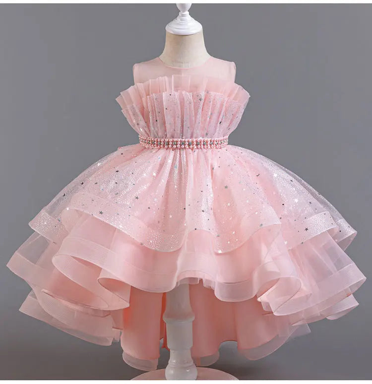 Lace Mesh Sleeveless Party Dress for Kids Girl Fashion Solid Color Girls Party Dresses Summer Evening Dresses 3-12 Years