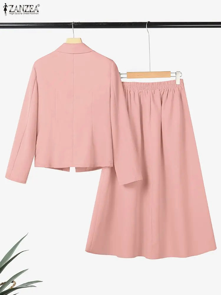 ZANZEA Spring Outfits Women 2026 Elegant Long Sleeve Blazer Dress Suit Office 2 Piece Sets Fashion Work OL Tracksuit Oversize