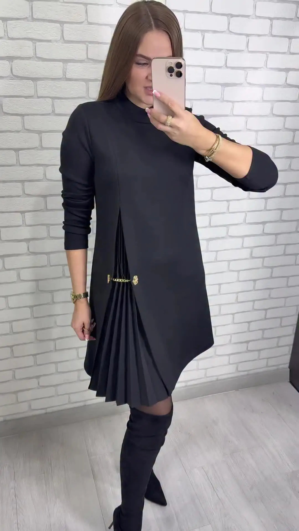 Fashion black casual dress new autumn o neck long sleeve office Holiday party solid dresses for women robe femme vestidos